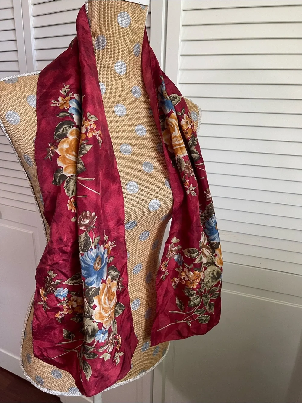 Vintage Adrienne Vittadini floral print silk scarf red yellow beautiful